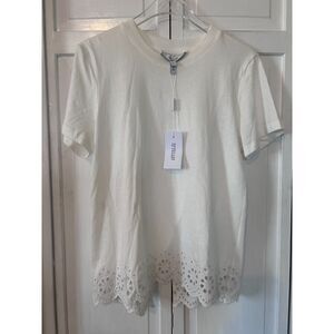 DEREK LAM 10 CROSBY sz M Eyelet Embroidery Crossover Back Cotton Jersey T-Shirt